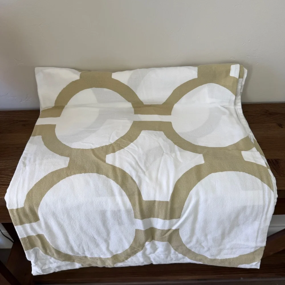 Ikea Glansblomma KING Sz White Beige Green Abstract Print Duvet Cover & 2 Shams
